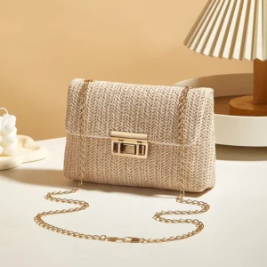Beige Elin Ketting Crossbody met volledige goudkleurige ketting